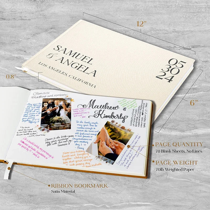 Personalized Wedding Guest Book, No Lines, 70 Blank Sheets - GiftShire