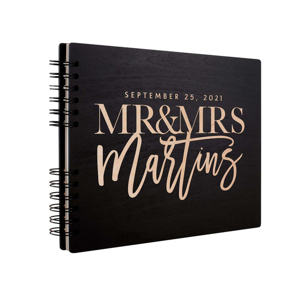 Personalized Wedding Guest Book - Custom Wooden Guest Book, Mr & Mrs Design - GiftShire