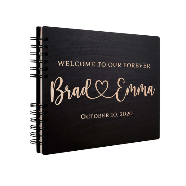 Personalized Wedding Guest Book - Wooden Guest Book, Hearted Design Guest Book - GiftShire