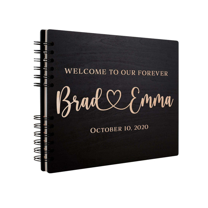 Personalized Wedding Guest Book - Wooden Guest Book, Hearted Design Guest Book - GiftShire