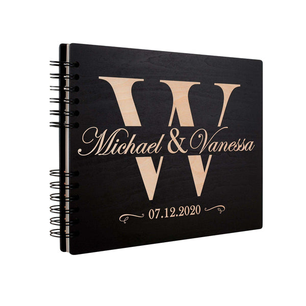 Personalized Wedding Guest Book - Wooden Guest Book with Initial Design - GiftShire