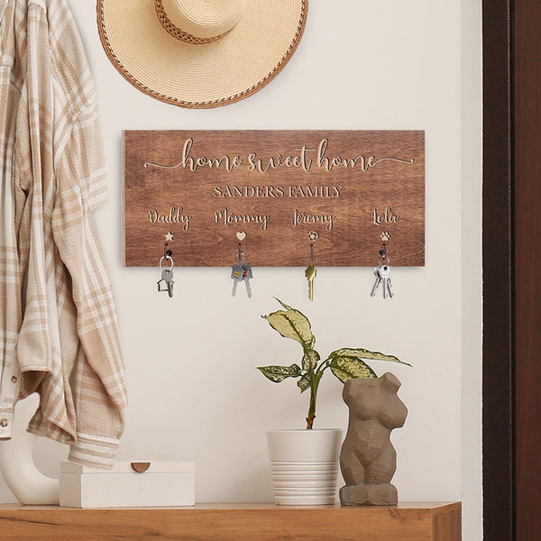 Personalized Wooden Key Holder with Hooks