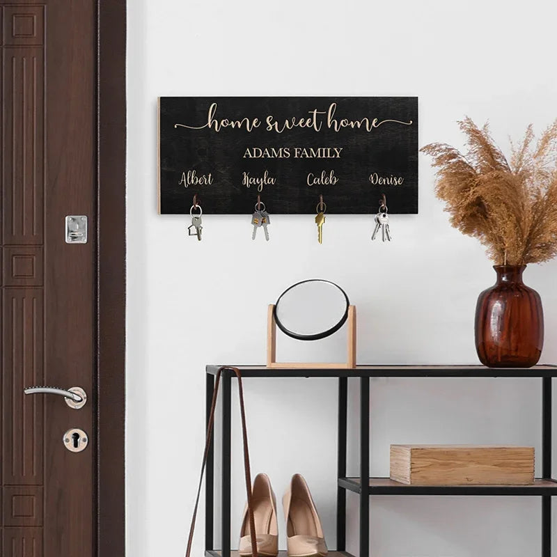Personalized Wooden Key Holder with Hooks