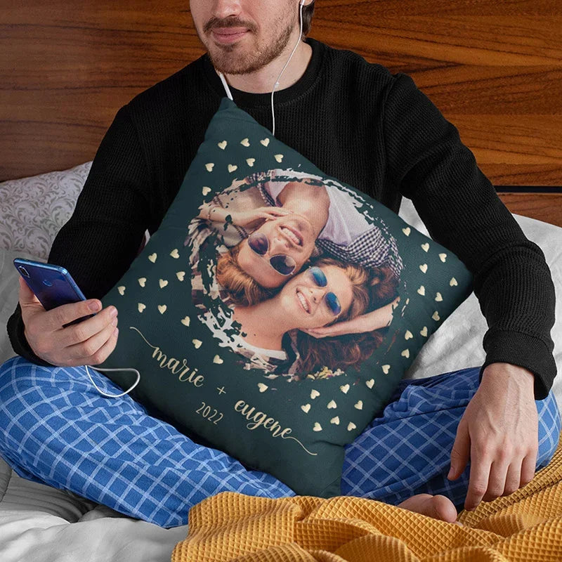 Photo on Custom Pillowcase with couple names - GiftShire