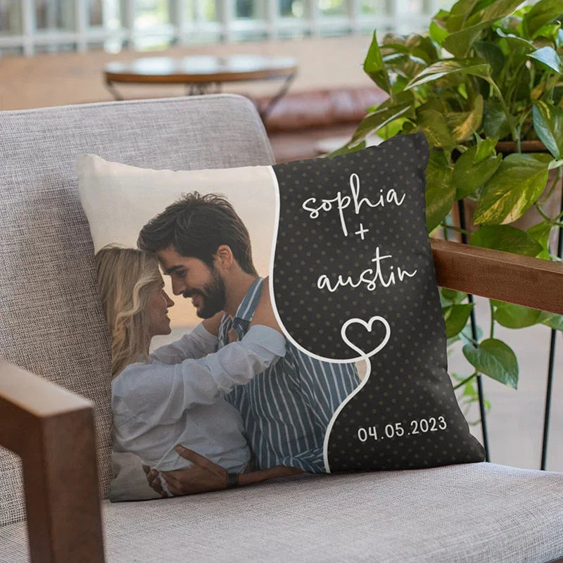 Photo on Custom Pillowcase with couple names - GiftShire