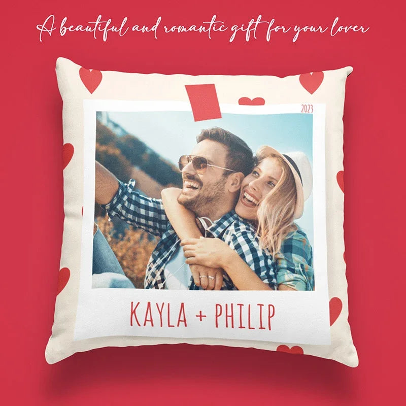 Photo on Custom Pillowcase with couple names - GiftShire