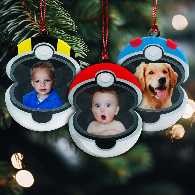 Photo Personalized Poke Ball Christmas Ornament