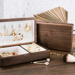 Portable Birth Flower Wooden Jewelry Box for Her with a Custom name - GiftShire