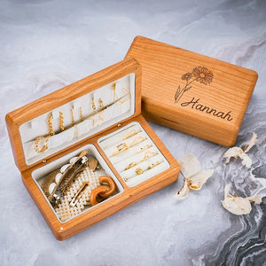 Portable Birth Flower Wooden Jewelry Box for Her with a Custom name - GiftShire