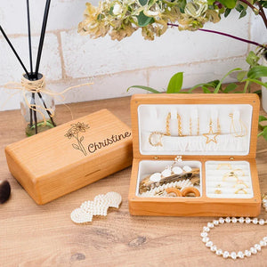 Portable Birth Flower Wooden Jewelry Box for Her with a Custom name - GiftShire