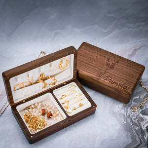 Portable Birth Flower Wooden Jewelry Box for Her with a Custom name - GiftShire
