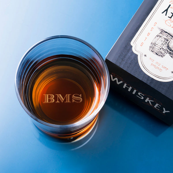 Rock Glass Heavy Base Engraved Whiskey Glass