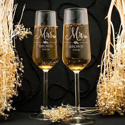 Romantic Matching Champagne Flutes for Couples