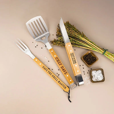 Stainless Steel Personalized BBQ Grill Tool, Set of 3 Piece