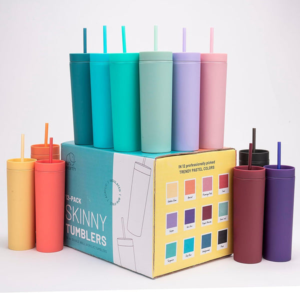 12Pack of Matte Color Mix Tumblers - 16 Oz Capacity, Acrylic Material, Sweat Free, BPA Free