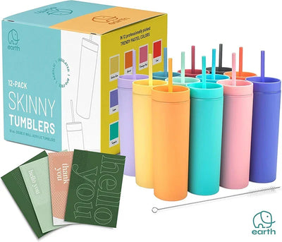 12Pack of Matte Color Mix Tumblers - 16 Oz Capacity, Acrylic Material, Sweat Free, BPA Free