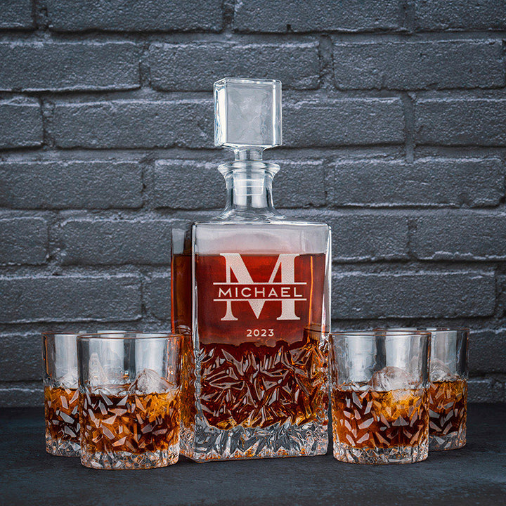 Unique Decanter Set with Custom Logo, Initial and Name - GiftShire