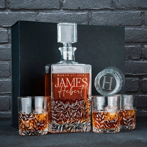 Unique Decanter Set with Custom Logo, Initial and Name - GiftShire