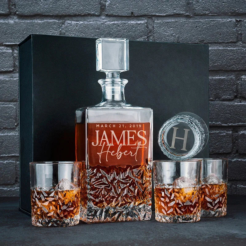 Unique Decanter Set with Custom Logo, Initial and Name - GiftShire