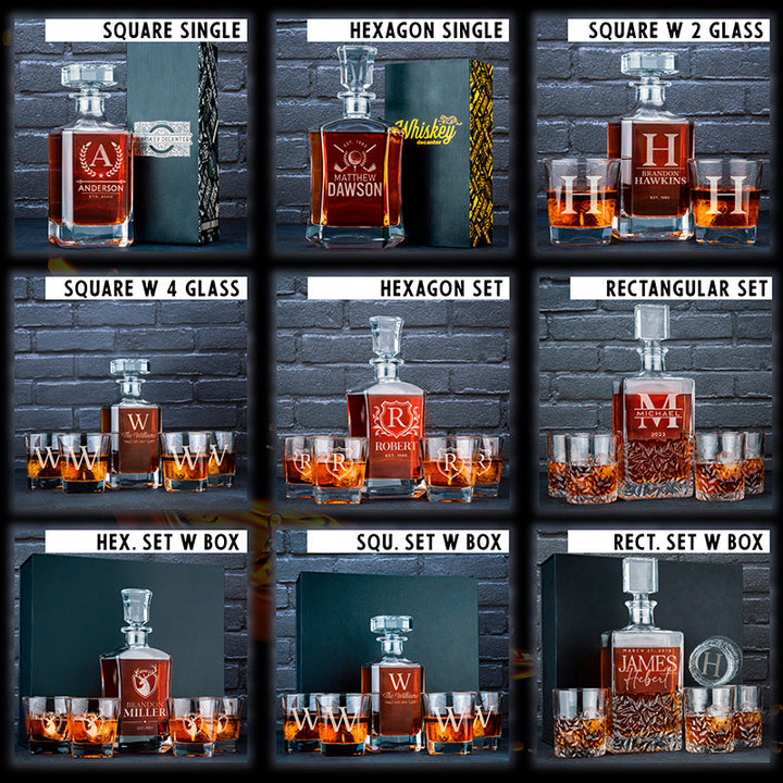 Unique Decanter Set with Custom Logo, Initial and Name - GiftShire