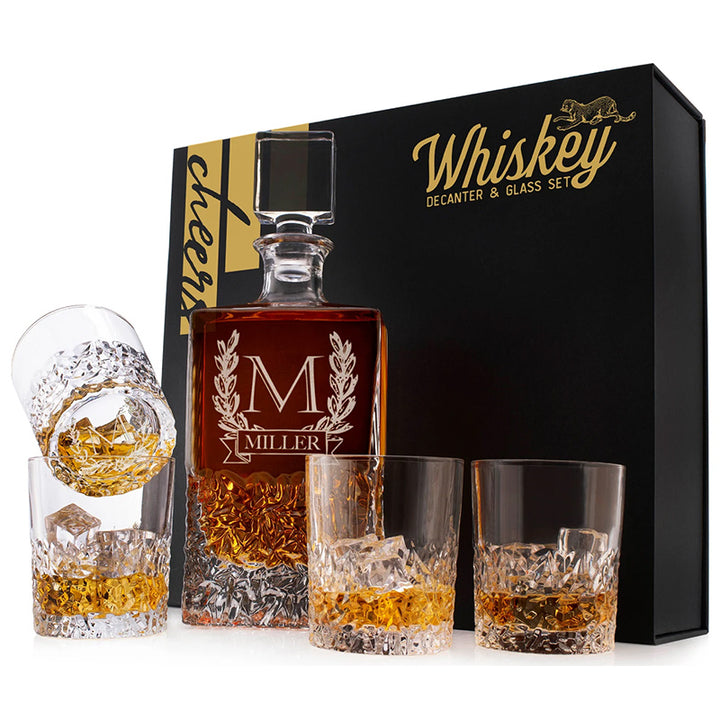 Unique Decanter Set with Custom Logo, Initial and Name - GiftShire