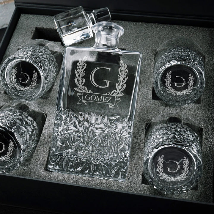 Unique Decanter Set with Custom Logo, Initial and Name - GiftShire