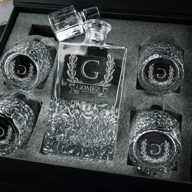 Unique Decanter Set with Custom Logo, Initial and Name - GiftShire