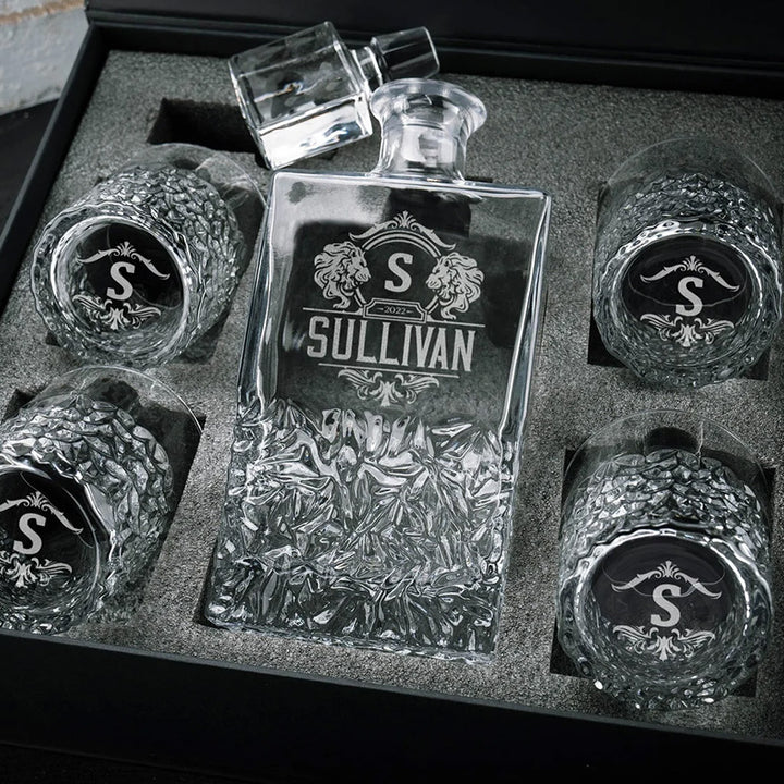 Unique Decanter Set with Custom Logo, Initial and Name - GiftShire