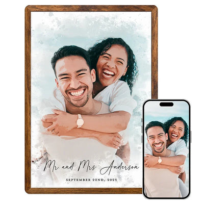 Watercolor Wall Art with Your Couple Photo - Custom Valentine’s Day Gifts