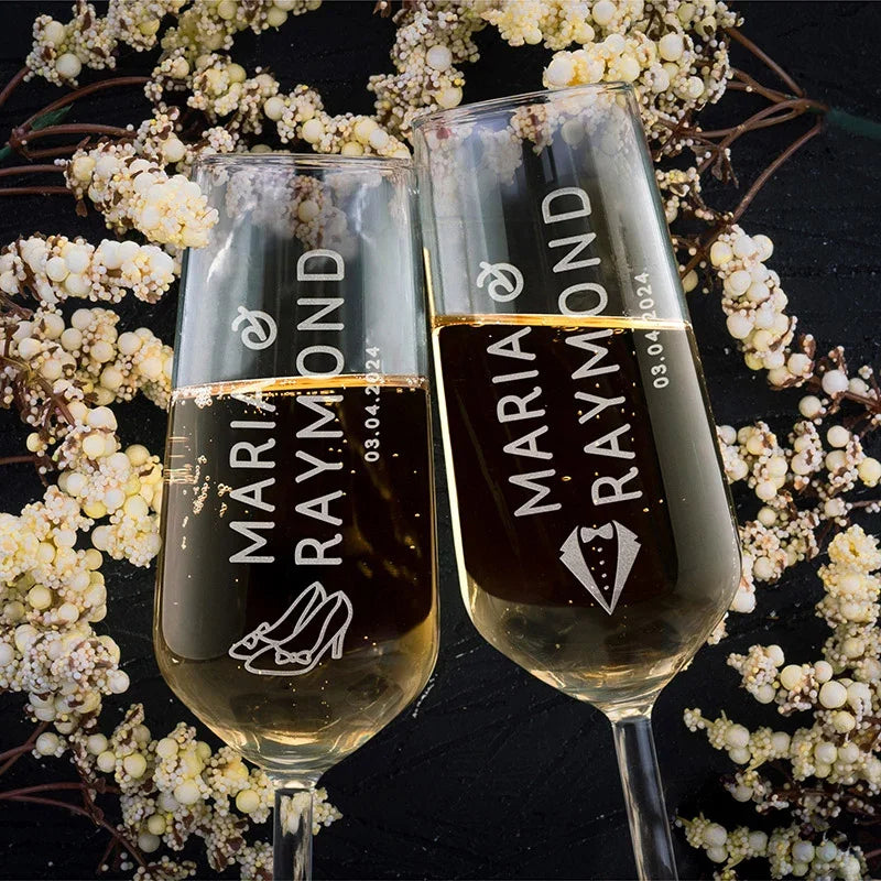 Wedding Champagne Flute with Engraved Logo - GiftShire