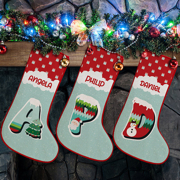 Winter Themed Christmas Stocking with Name and Monogram