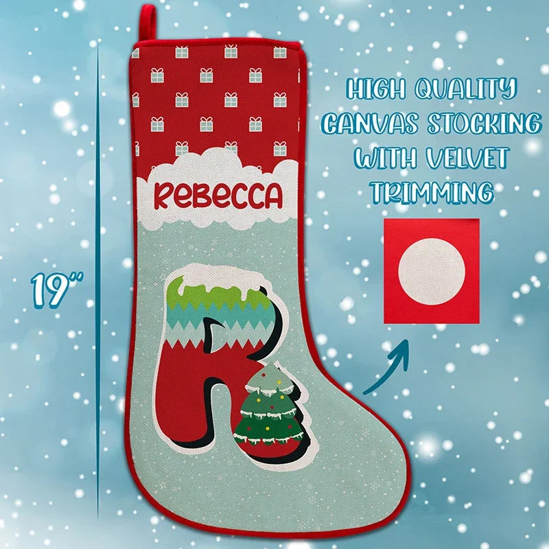 Winter Themed Christmas Stocking with Name and Monogram - GiftShire