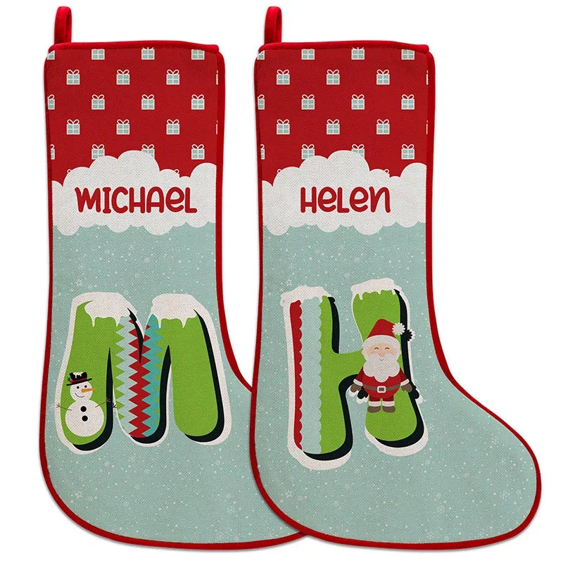 Winter Themed Christmas Stocking with Name and Monogram - GiftShire