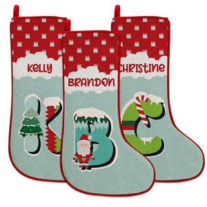 Winter Themed Christmas Stocking with Name and Monogram - GiftShire