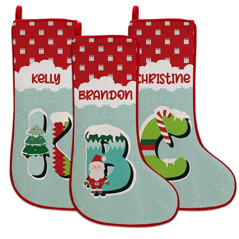 Winter Themed Christmas Stocking with Name and Monogram - GiftShire