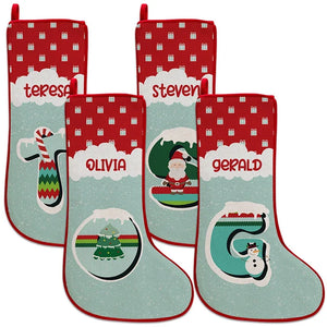 Winter Themed Christmas Stocking with Name and Monogram - GiftShire
