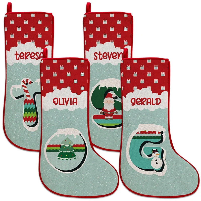 Winter Themed Christmas Stocking with Name and Monogram - GiftShire