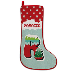 Winter Themed Christmas Stocking with Name and Monogram - GiftShire