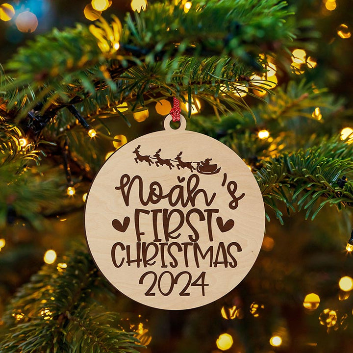 Round Wooden Engraved Baby Xmas Ornament - GiftShire