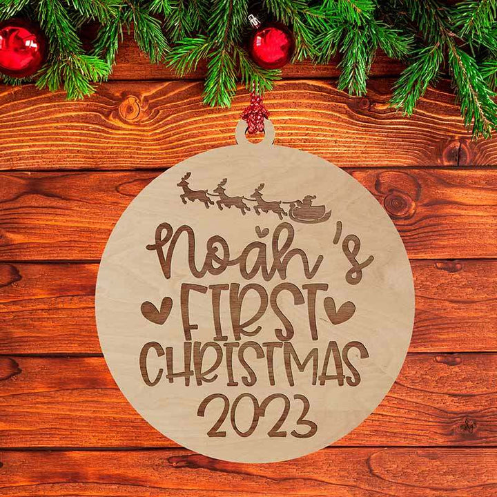 Round Wooden Engraved Baby Xmas Ornament - GiftShire