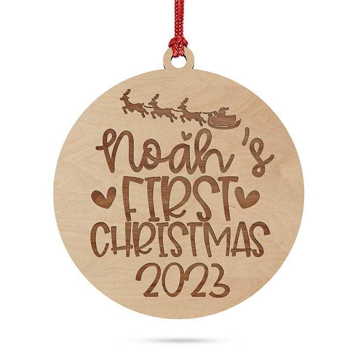 Round Wooden Engraved Baby Xmas Ornament - GiftShire