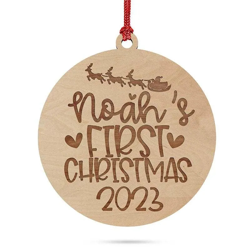 Round Wooden Engraved Baby Xmas Ornament - GiftShire