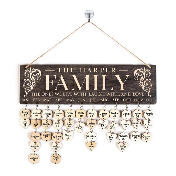 Wooden Family Birthday Calendar - GiftShire