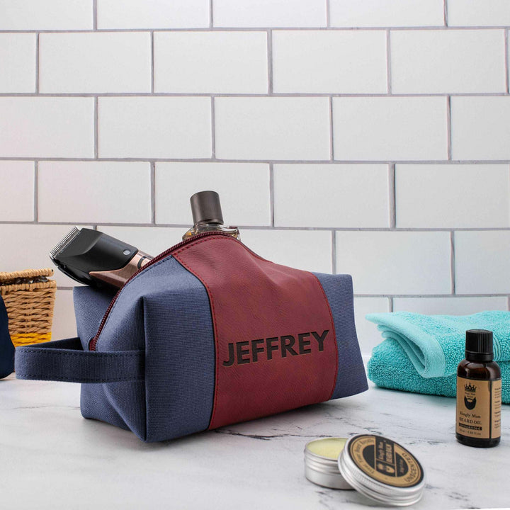 Bold Style, Personalized Toiletry Bag, Engraved Leatherette | B08B2PNLLT - D12 - GiftShire