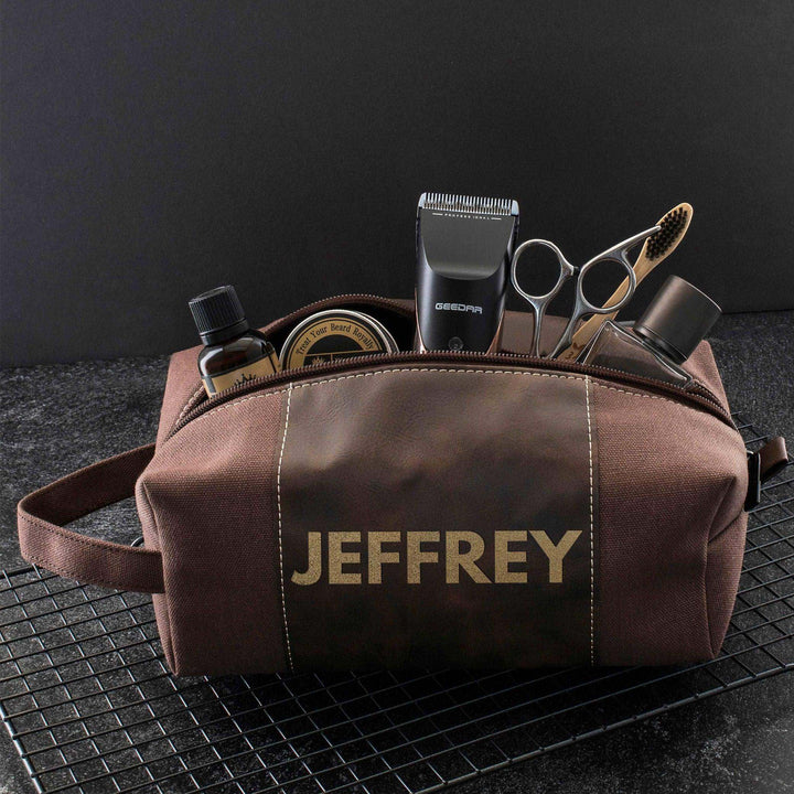 Bold Style, Personalized Toiletry Bag, Engraved Leatherette | B08B2PNLLT - D12 - GiftShire