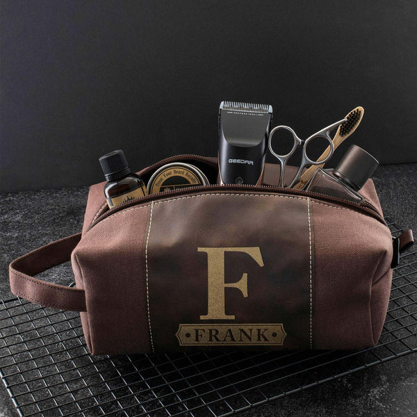 Custom Leather Toiletry Bag - Personalized Bold Design Bag, Gift for Him