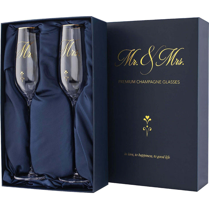Bride and Groom Champagne Glasses, Mr and Mrs Glasses, Toasting Flutes - GiftShire
