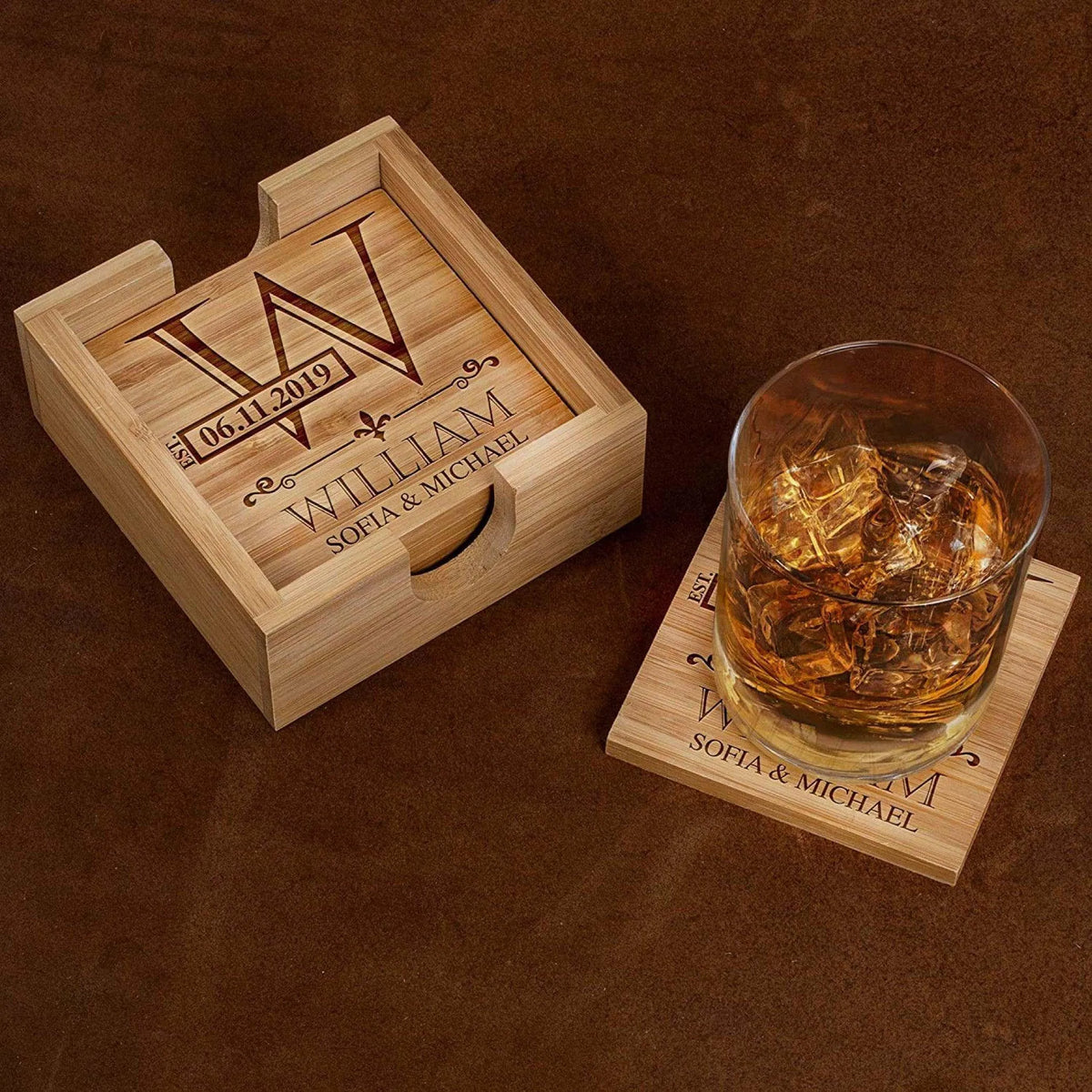 Personalized Coaster Set - Engraved Coaster Set, Gift for Couple - GiftShire