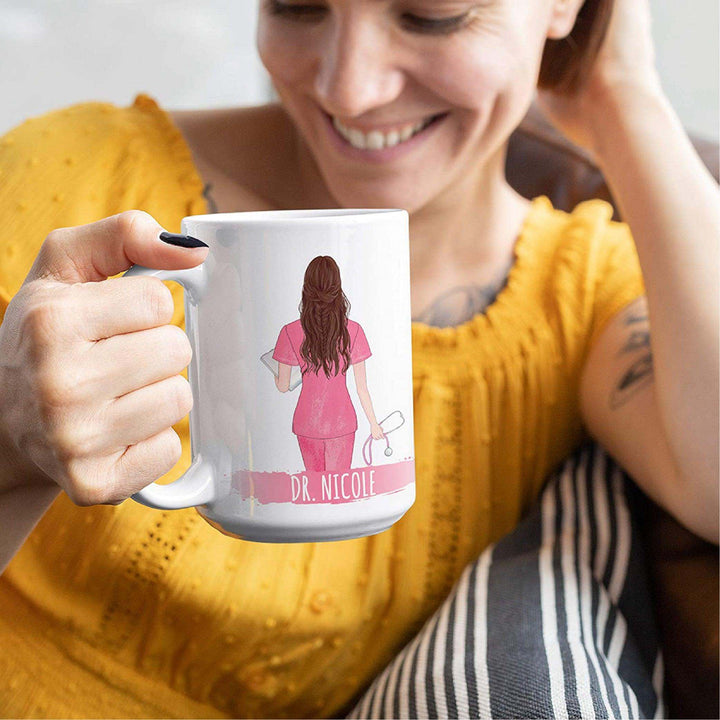 Custom Doctor Coffee Mug, Choose Name, Hair, Skin, Text - Personalized Doctor Gifts for Women | B08WX47C95 - GiftShire