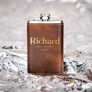 Custom Groomsmen Flask, Rustic Leatherette Flask, Gift for Him - GiftShire